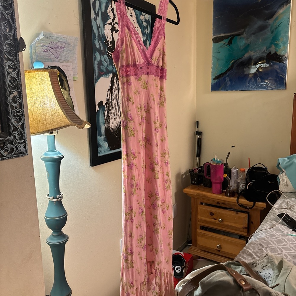 Betsey Johnson Pink Floral Lace Maxi Dress